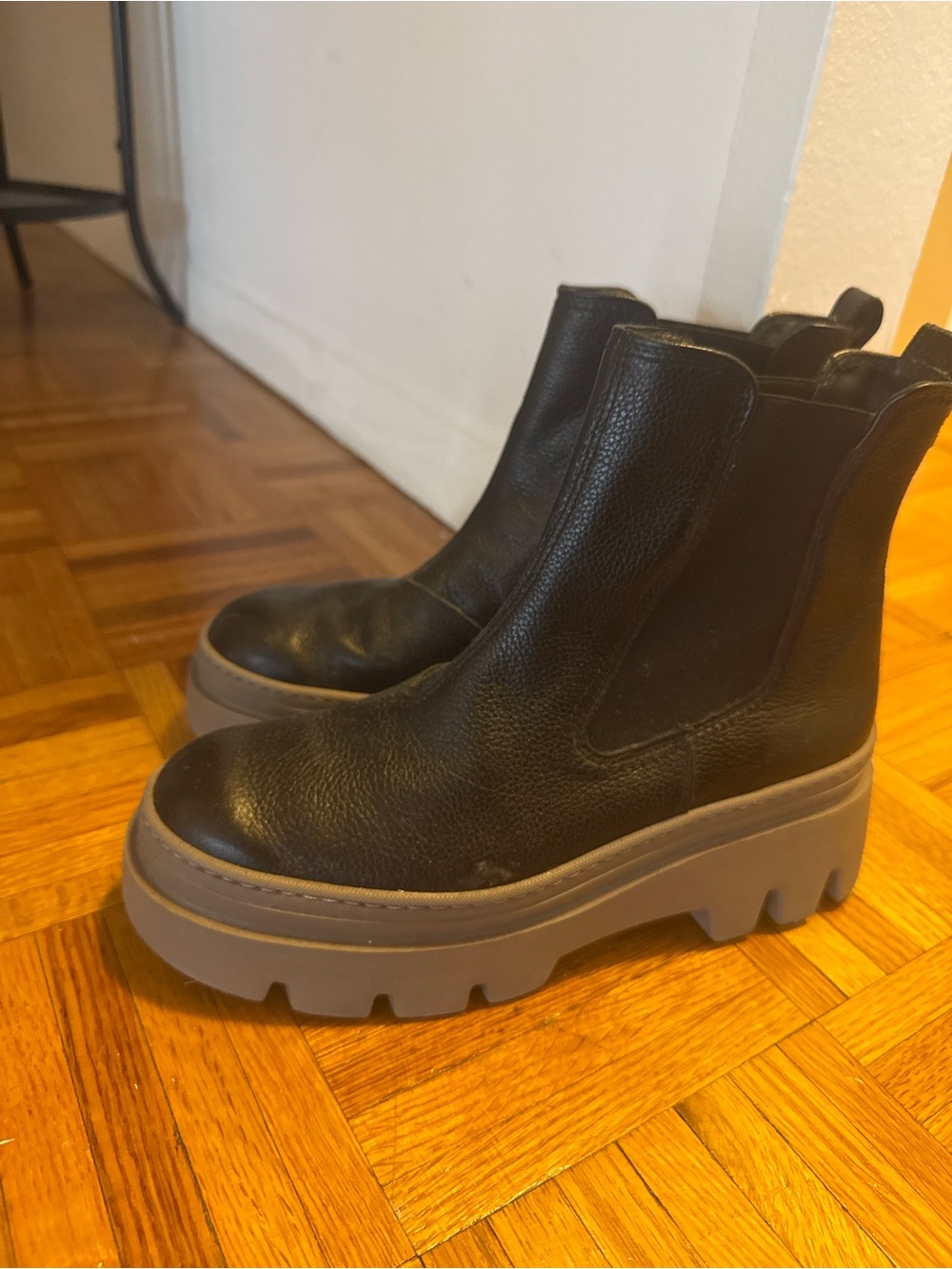Paul Green Black Chelsea Ankle Boots with Chunky Taupe Platform